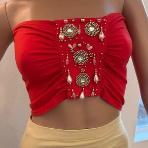 Embellished Red Strapless Top, New💥RARE💥From Piluca Bayarri Boutique in Ibiza🔥